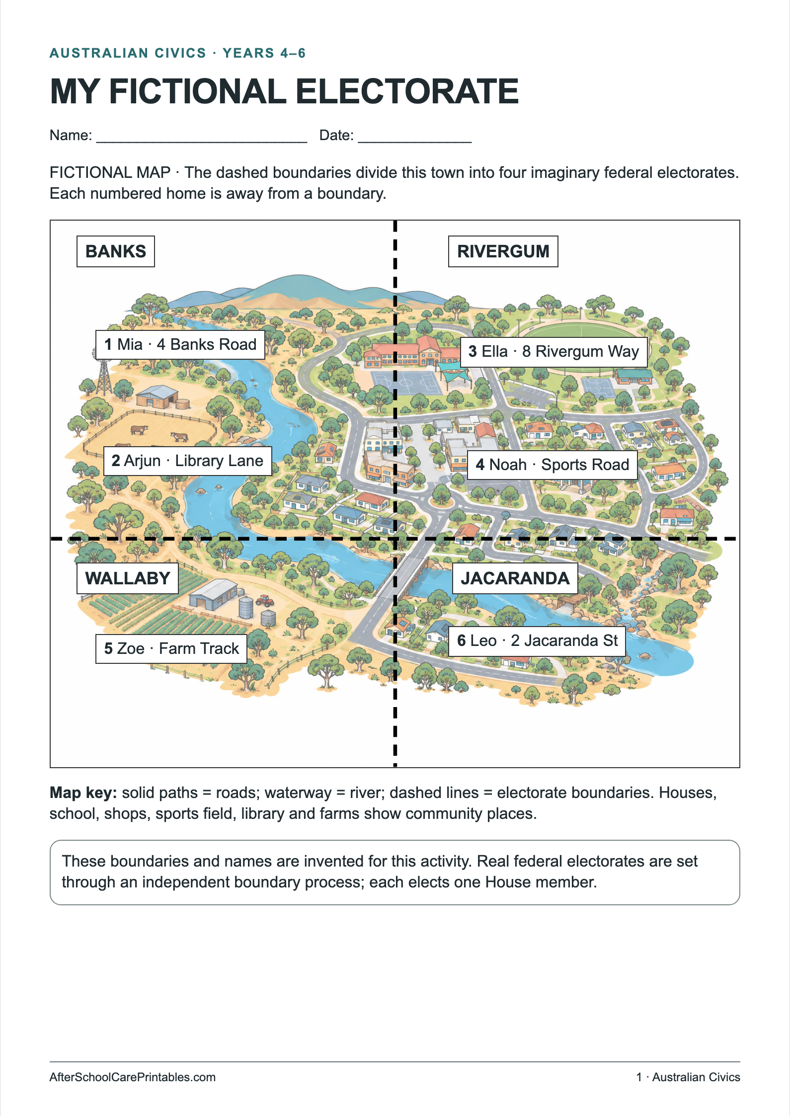 My Fictional Electorate printer-friendly first student page