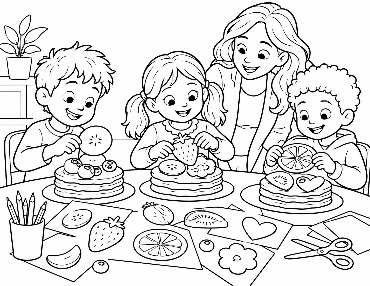 Original Pancake Day colouring scene