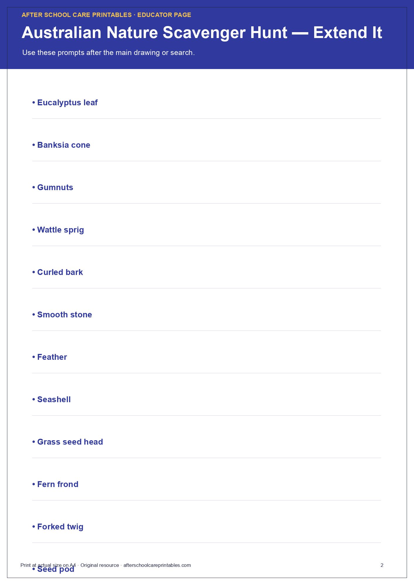 Australian Nature Scavenger Hunt checked answer page preview