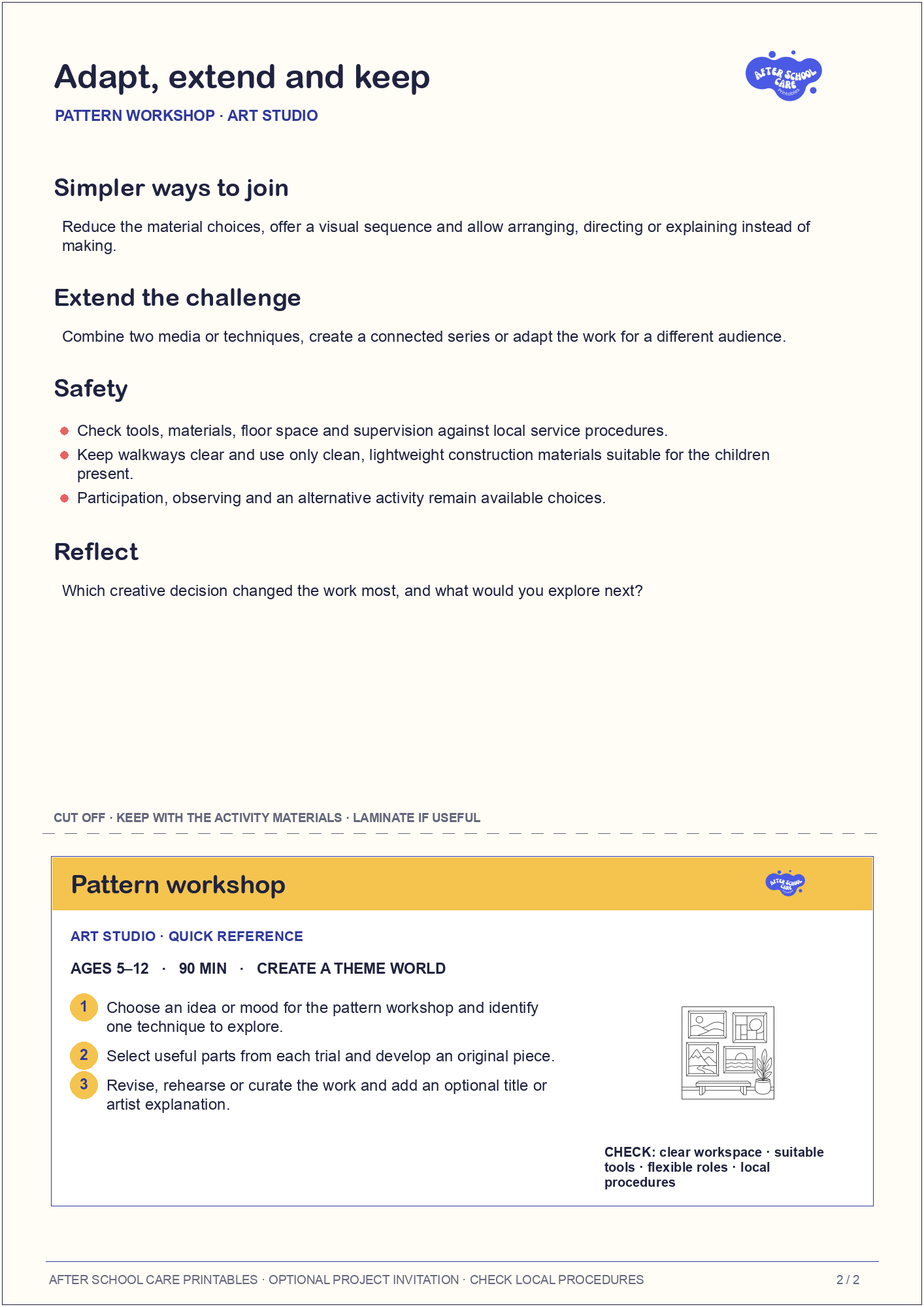 Pattern workshop – Art Studio Major Activity adaptations and quick-reference card preview