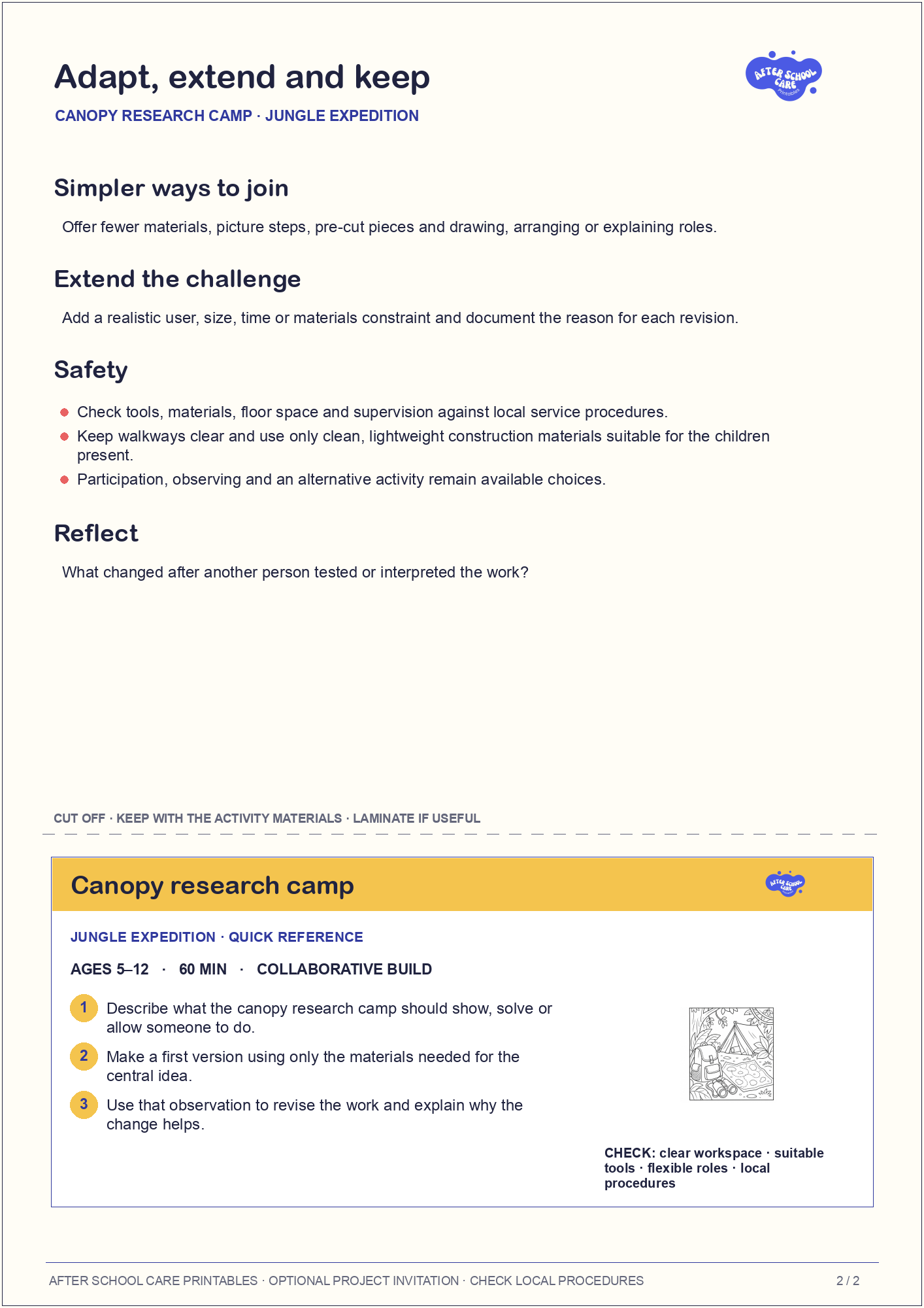 Canopy research camp – Jungle Expedition Major Activity adaptations and quick-reference card preview