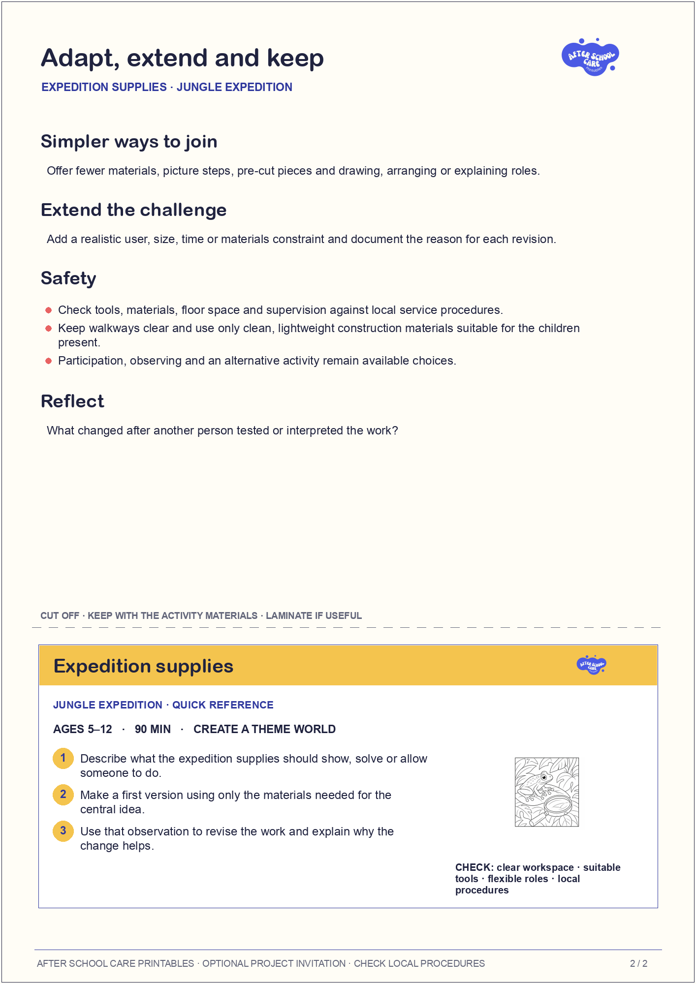 Expedition supplies – Jungle Expedition Major Activity adaptations and quick-reference card preview