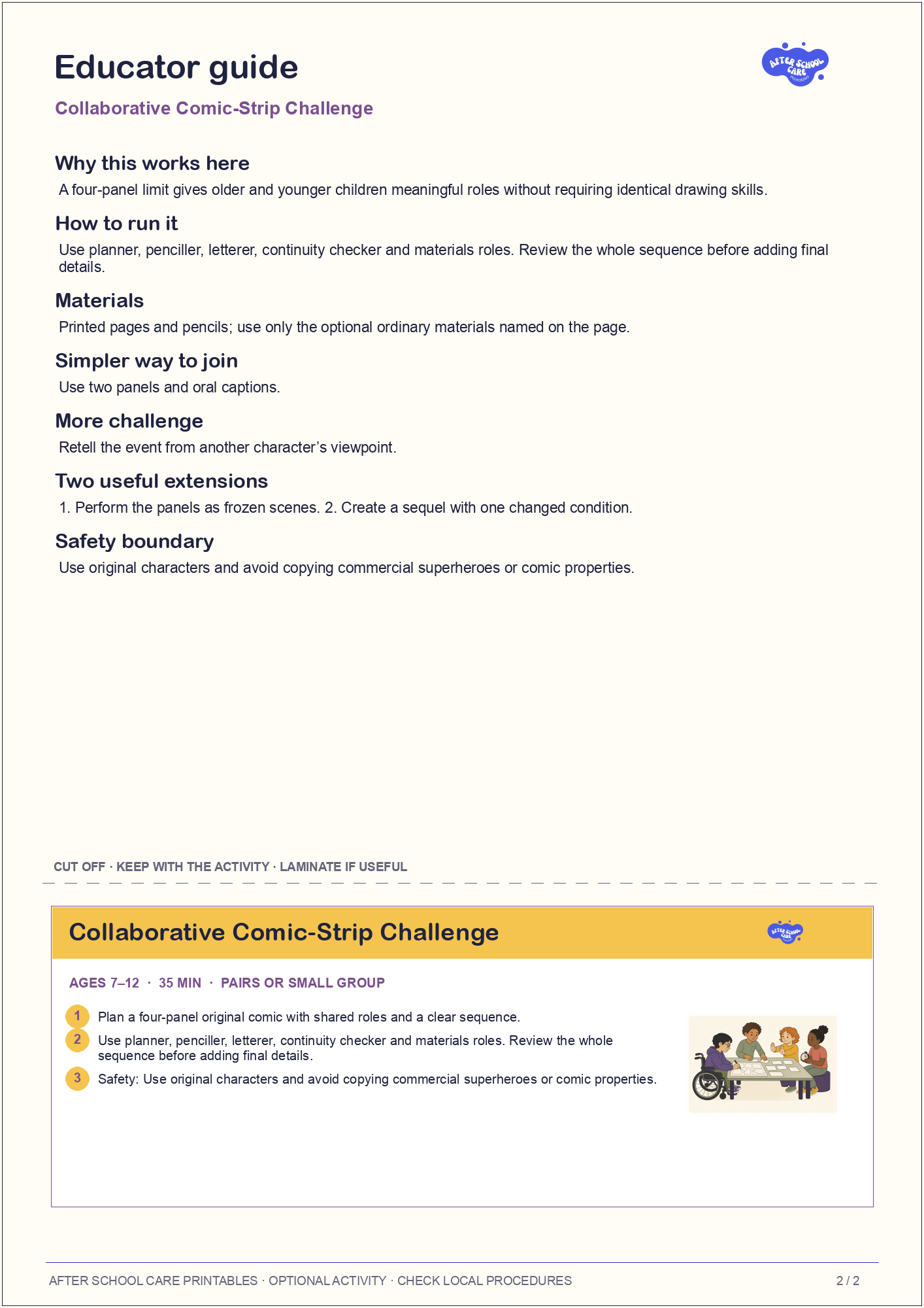 Collaborative Comic-Strip Challenge educator guide and quick-reference card preview