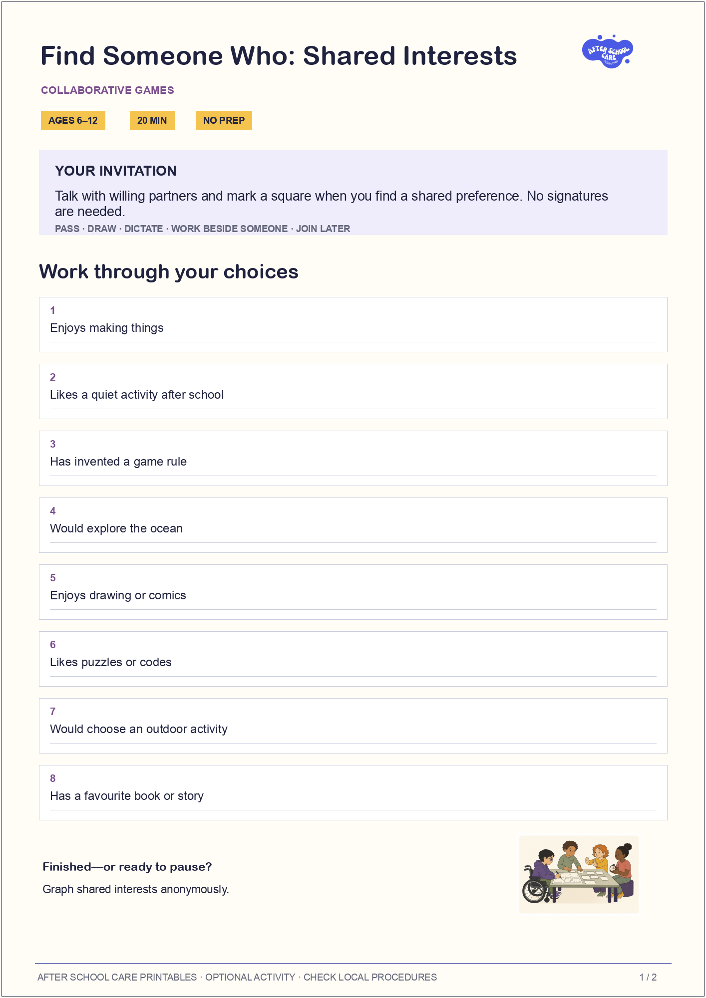 Find Someone Who: Shared Interests: Child-facing activity preview