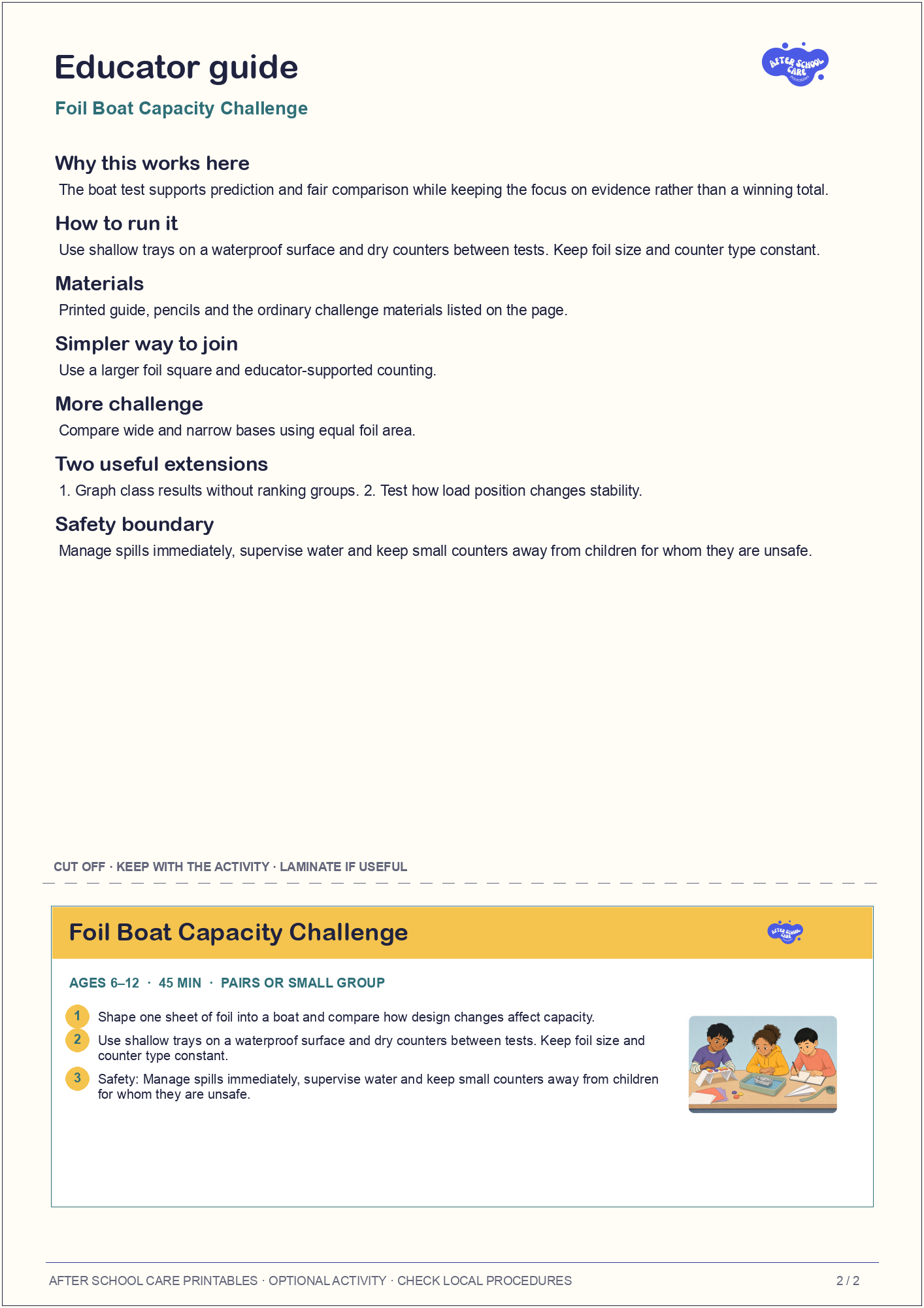 Foil Boat Capacity Challenge: Educator guidance and cut-off card preview