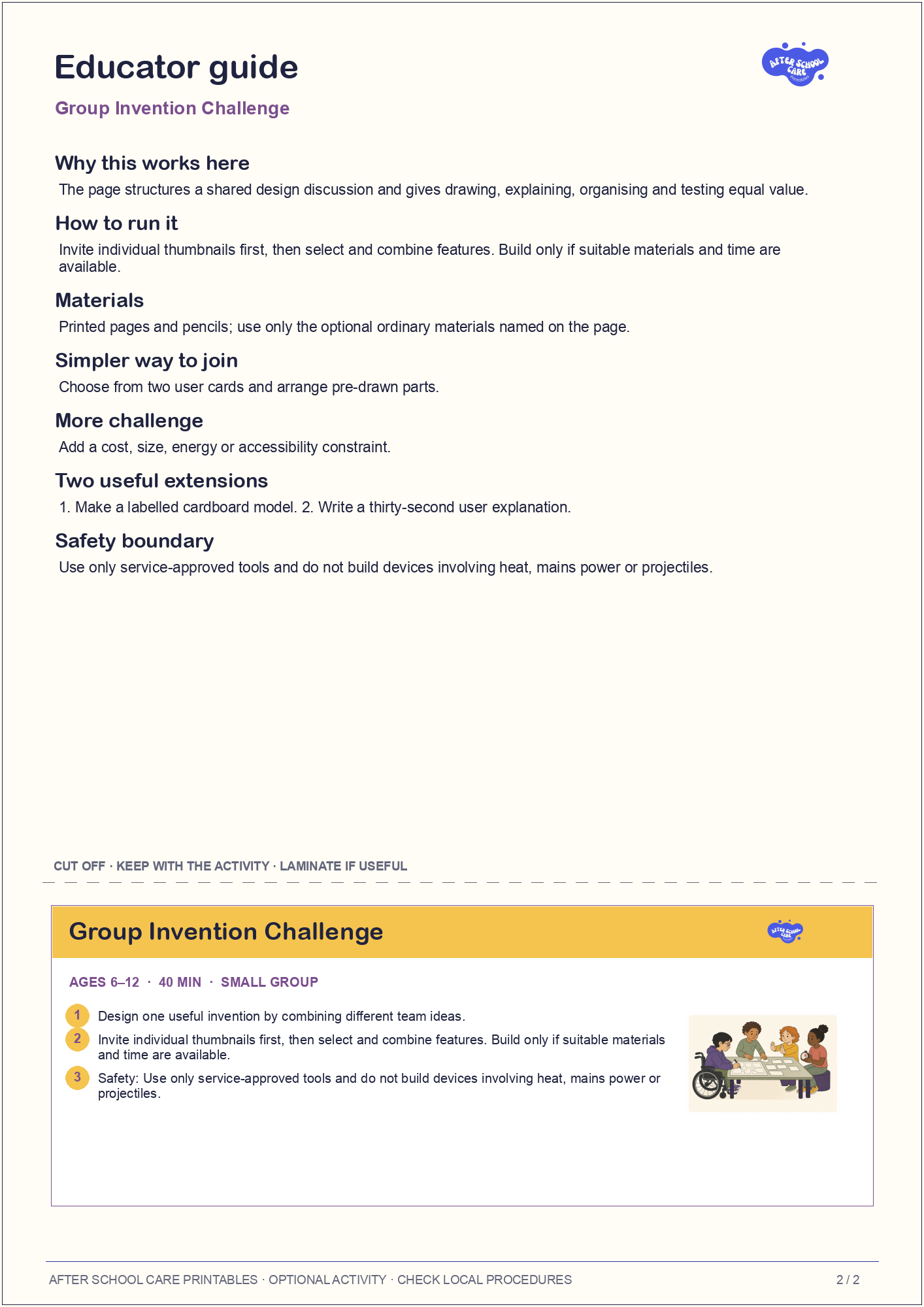Group Invention Challenge educator guide and quick-reference card preview