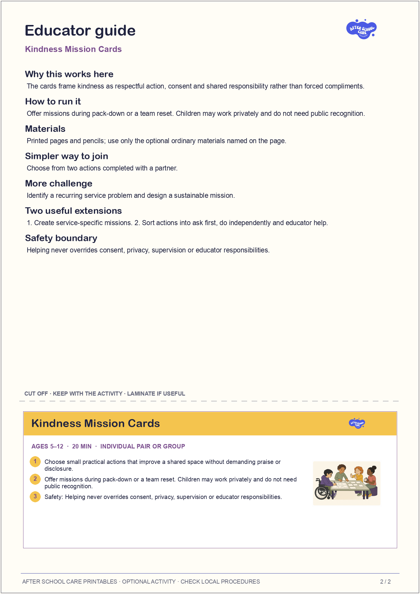 Kindness Mission Cards: Educator guidance and cut-off card preview