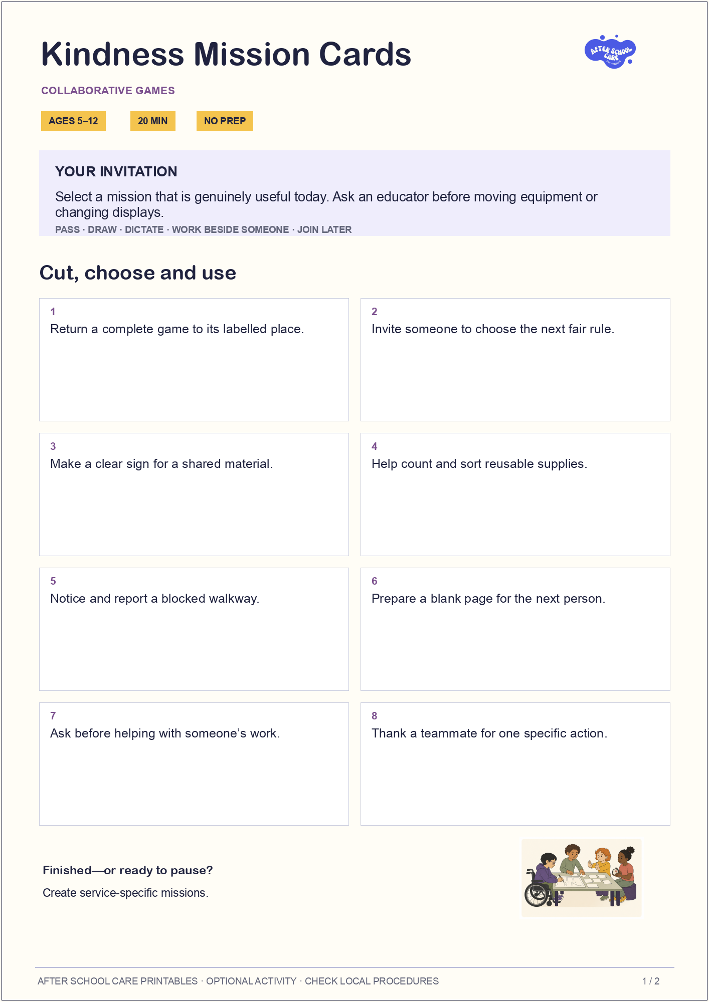Kindness Mission Cards: Child-facing activity preview