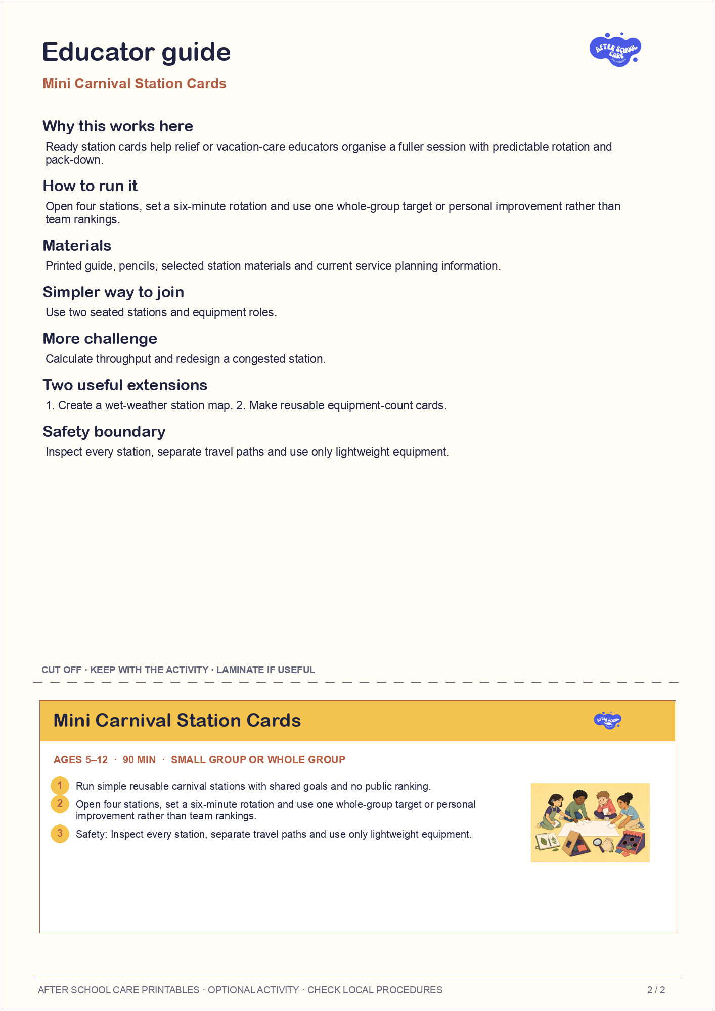 Mini Carnival Station Cards: Educator guidance and cut-off card preview