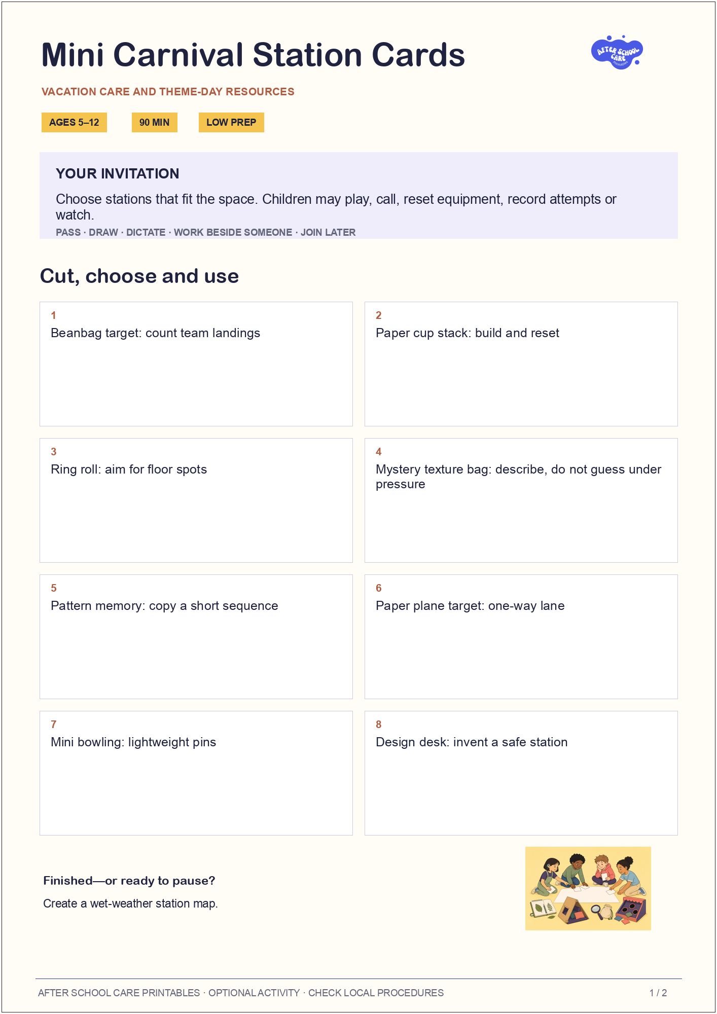 Mini Carnival Station Cards: Child-facing activity preview