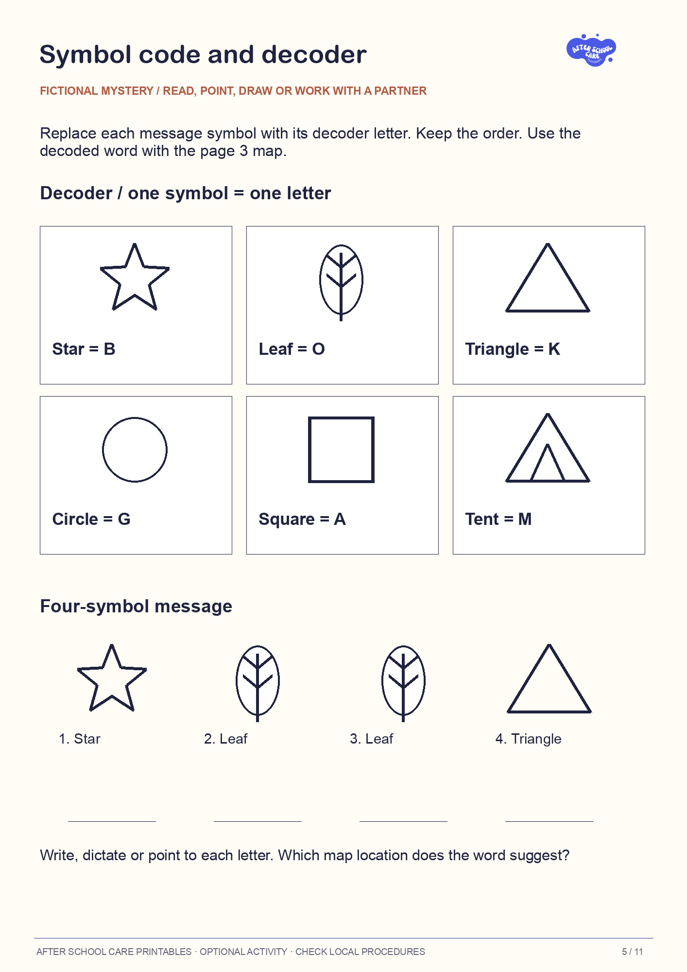 Mystery Detective Activity Pack: Symbol code and decoder preview