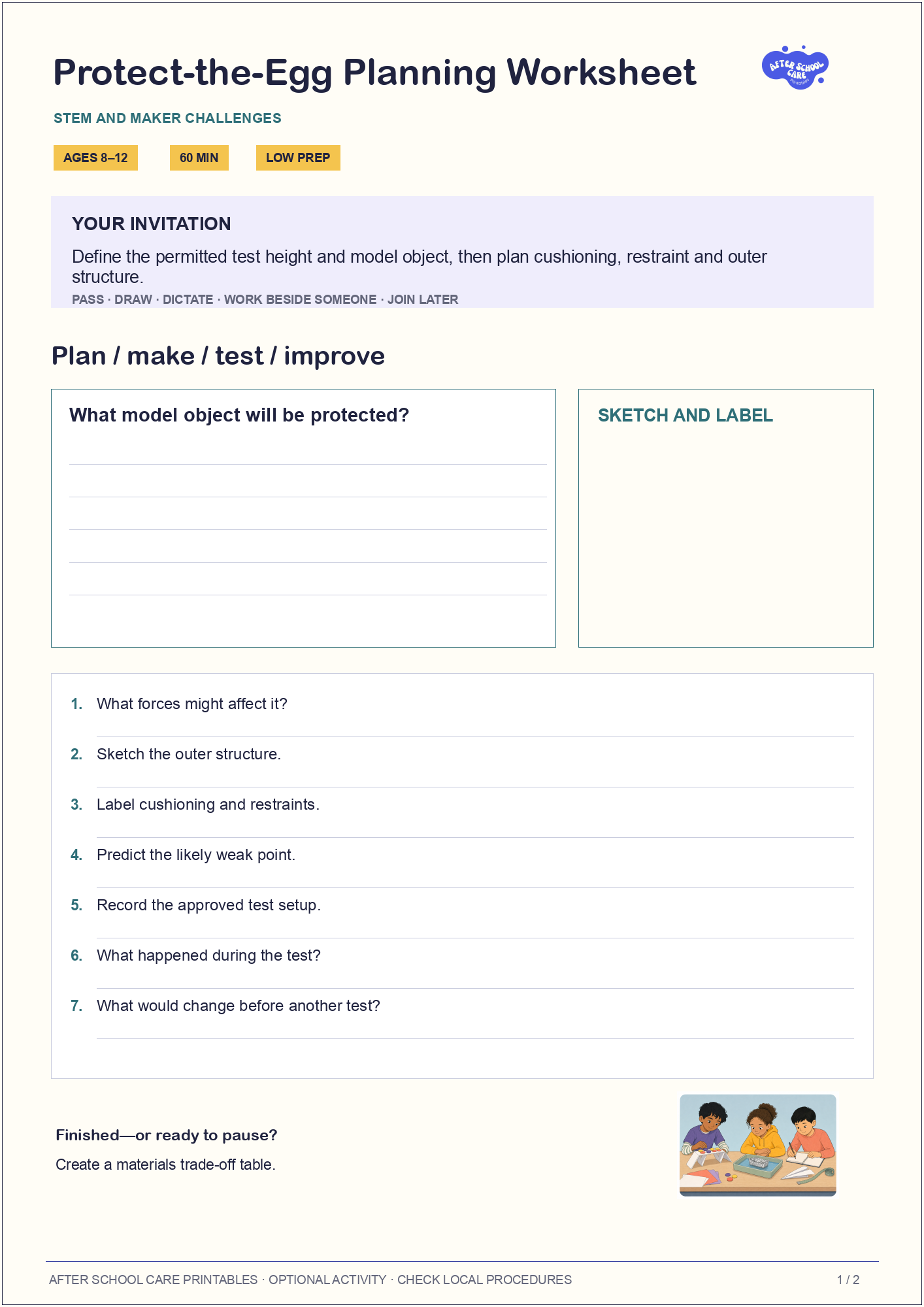 Protect-the-Egg Planning Worksheet: Child-facing activity preview