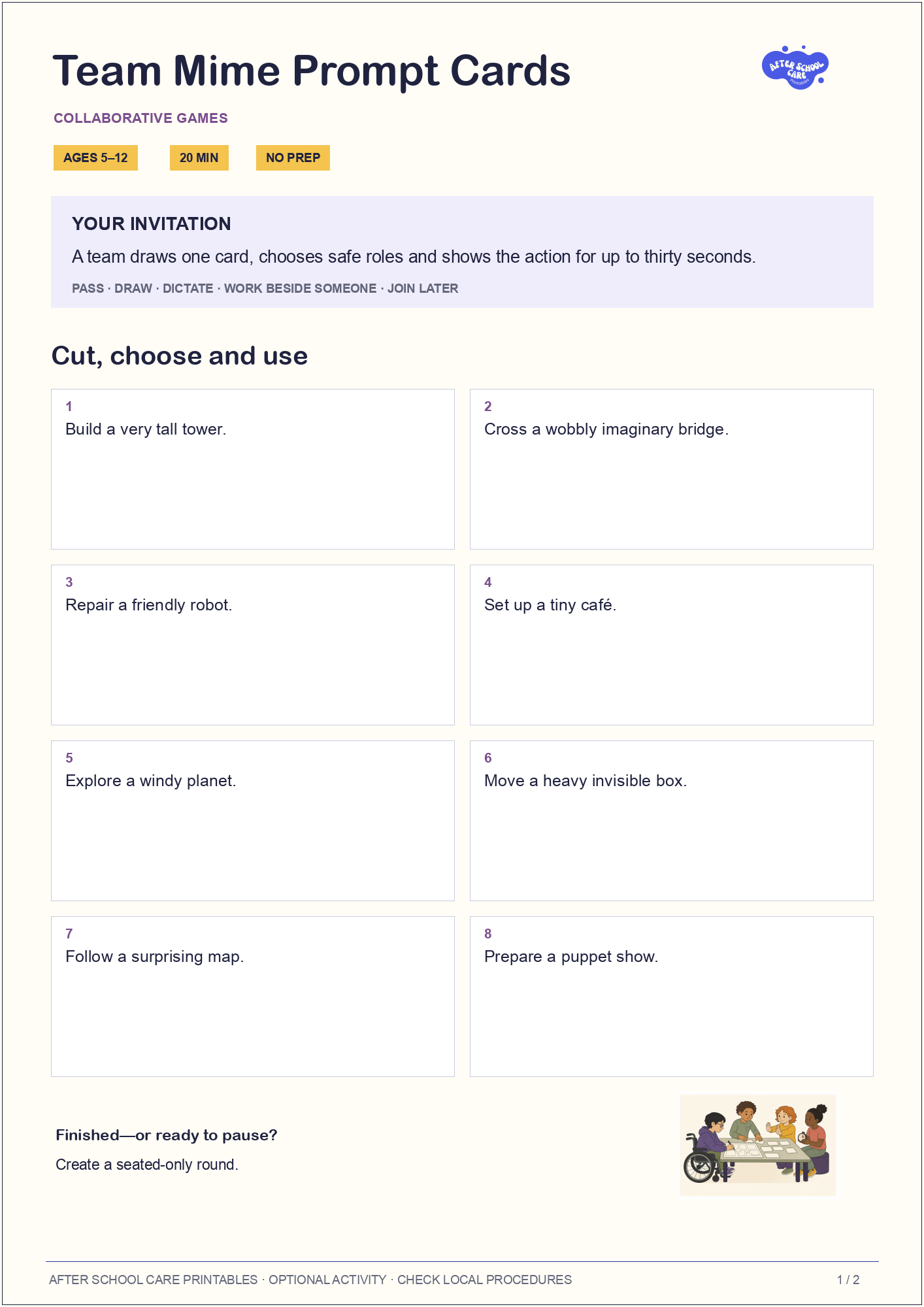 Team Mime Prompt Cards: Child-facing activity preview