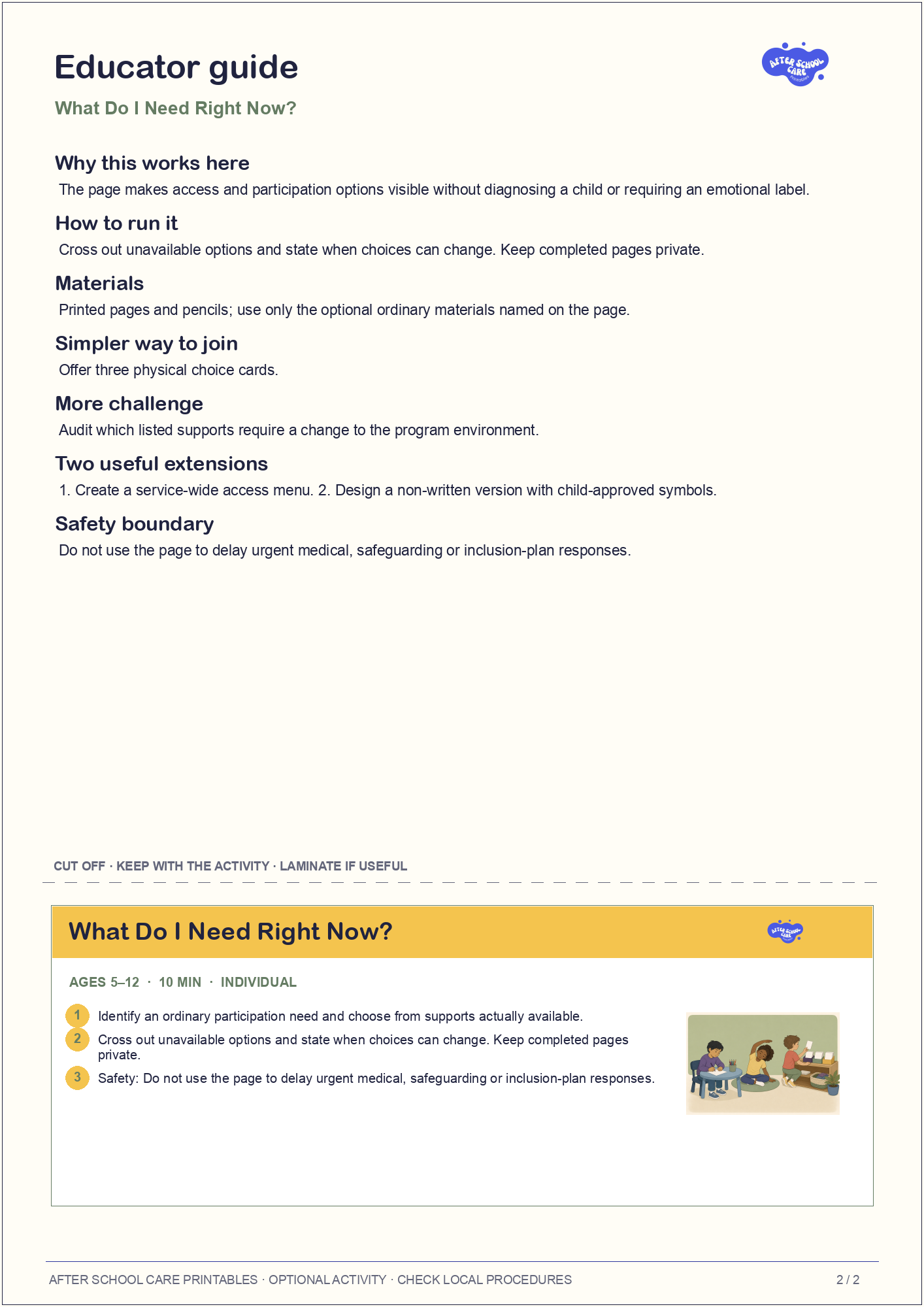 What Do I Need Right Now? educator guide and quick-reference card preview