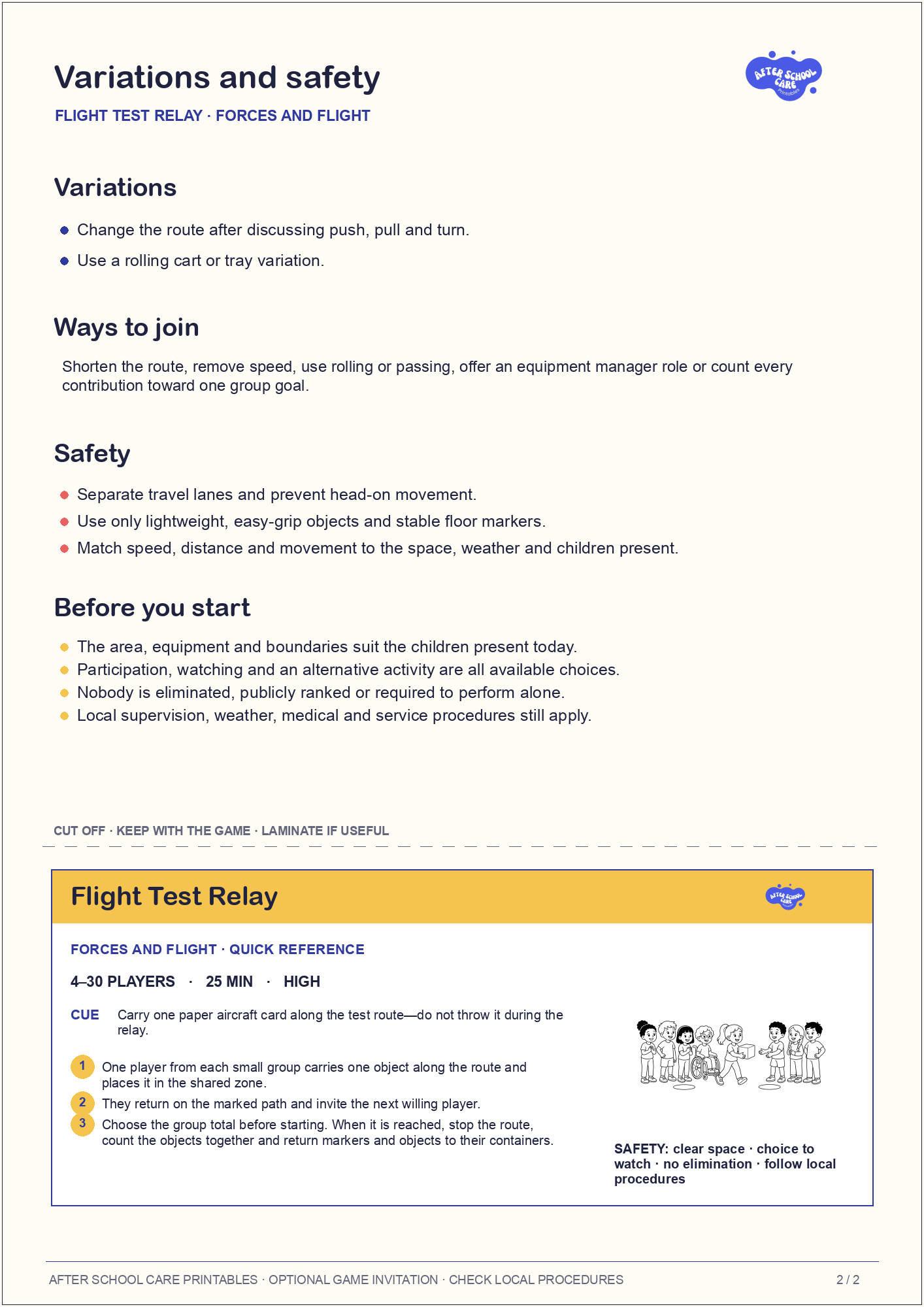 Flight Test Relay – Forces and Flight Printable Game variations and safety page preview