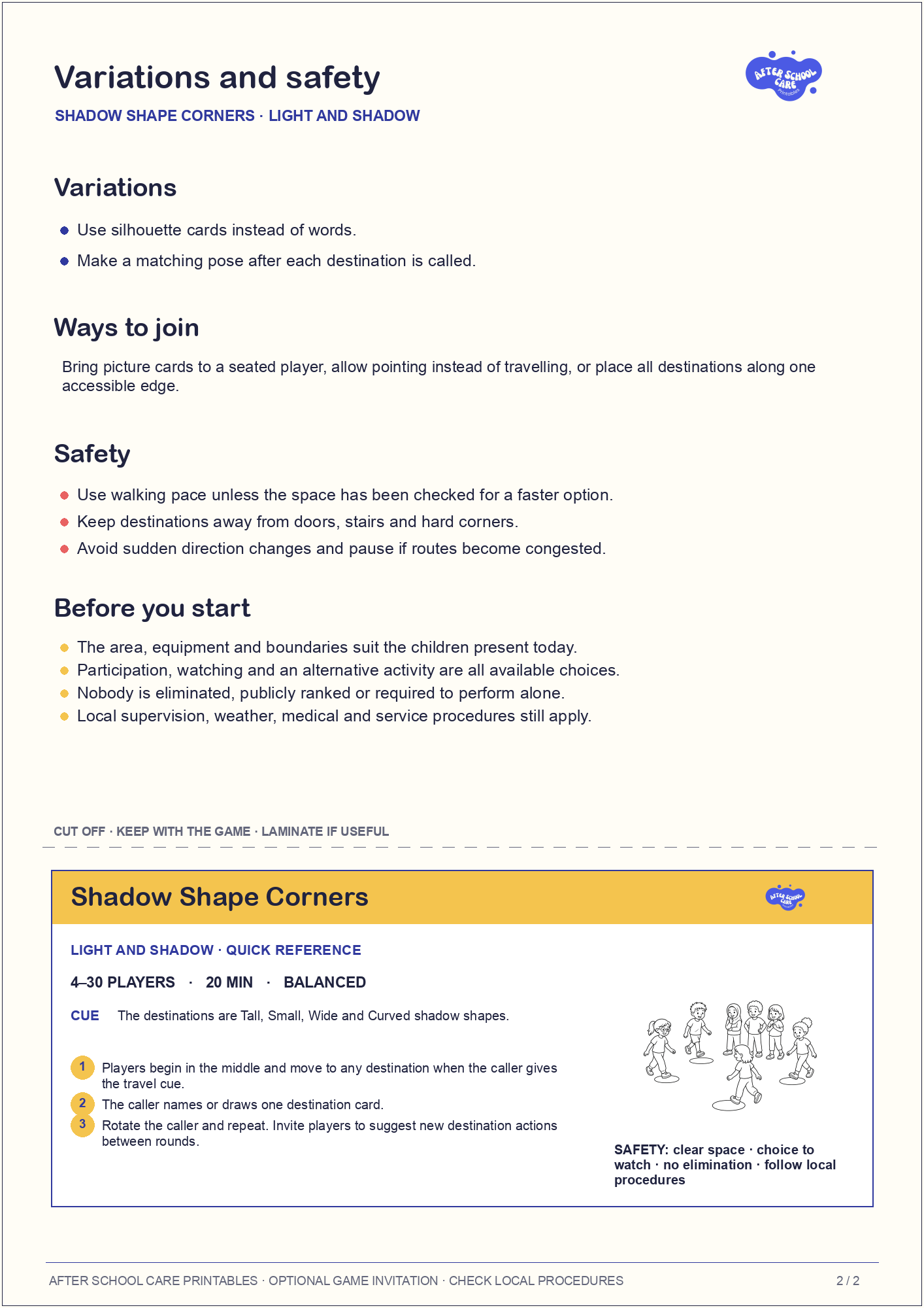 Shadow Shape Corners – Light and Shadow Printable Game variations and safety page preview