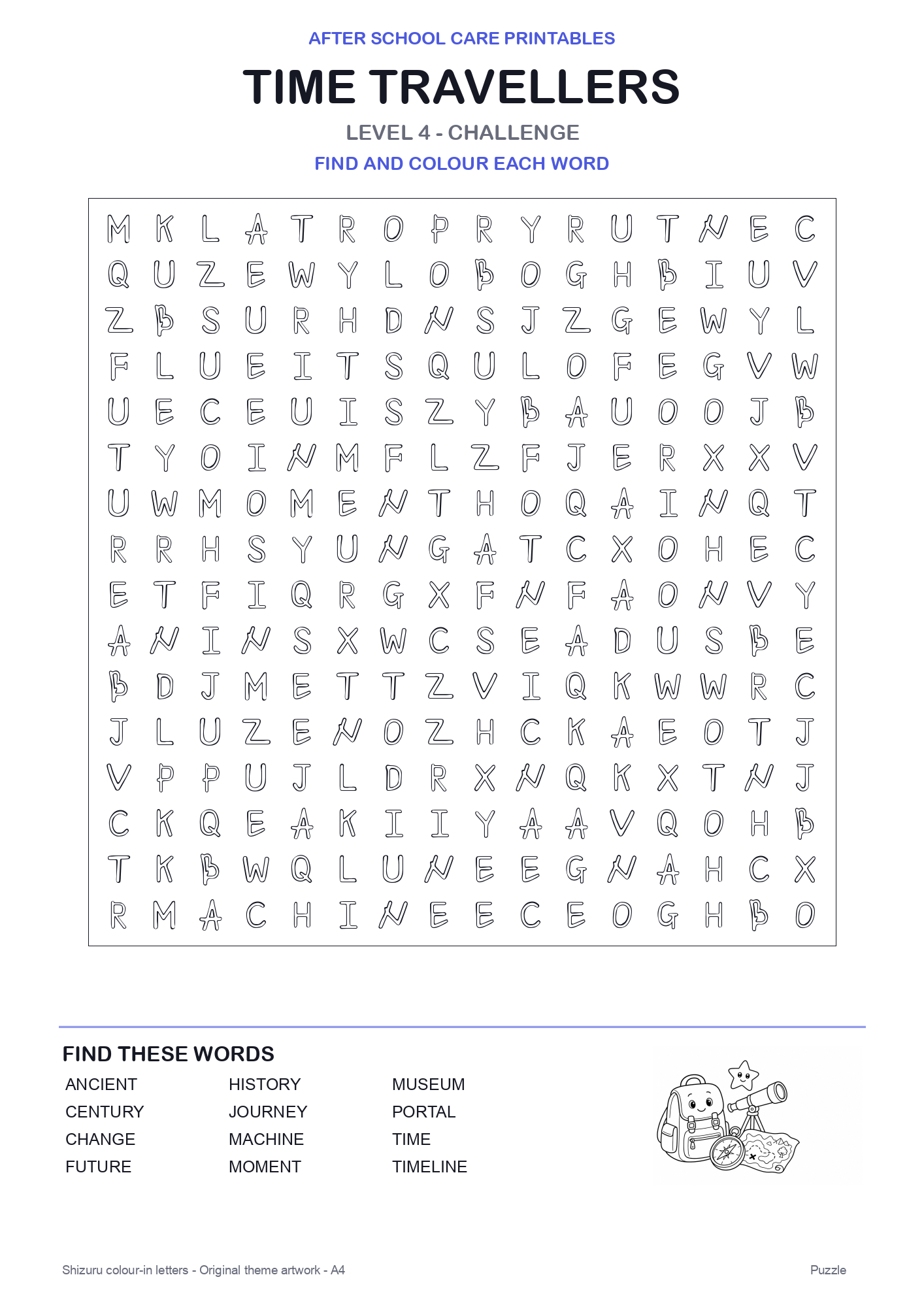 Time Travellers Colour-In Word Search Pack level 4 preview