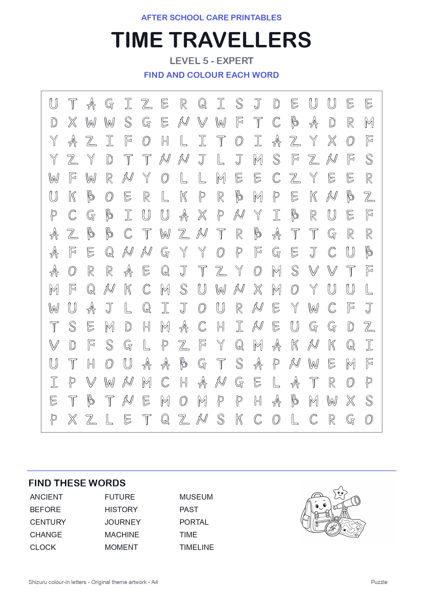 Time Travellers Colour-In Word Search Pack level 5 preview